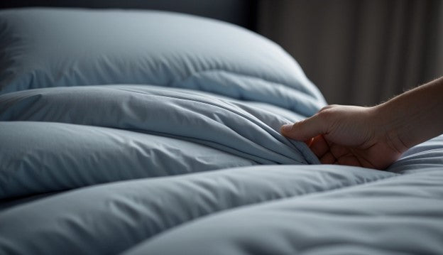 A comforter being inserted into a duvet cover, with smooth, even movements to ensure a snug fit