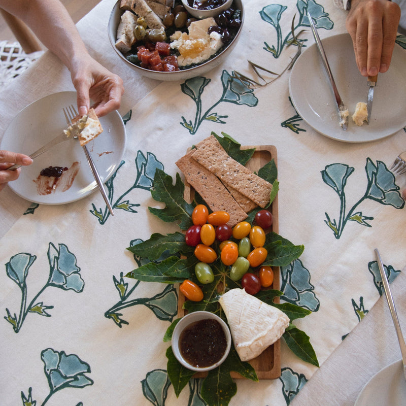 Orkney Block Poppy Print Linen Table Runner