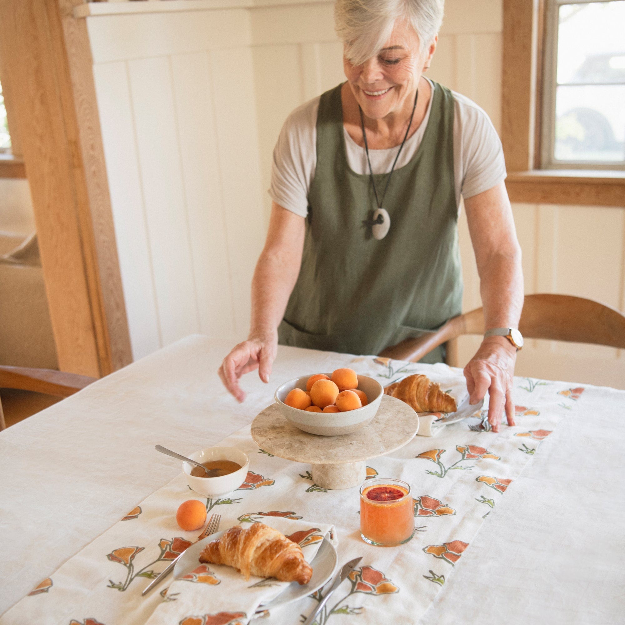 Orkney Block Poppy Print Linen Table Runner