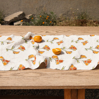 Orkney Block Poppy Print Linen Table Runner