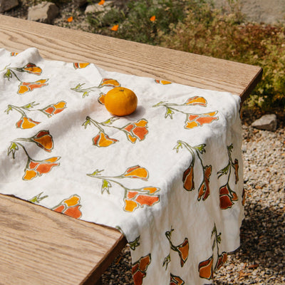 Orkney Block Poppy Print Linen Table Runner