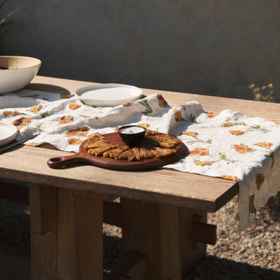 Orkney Block Poppy Print Linen Table Runner