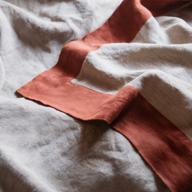 Bordered Linen Throw Blanket