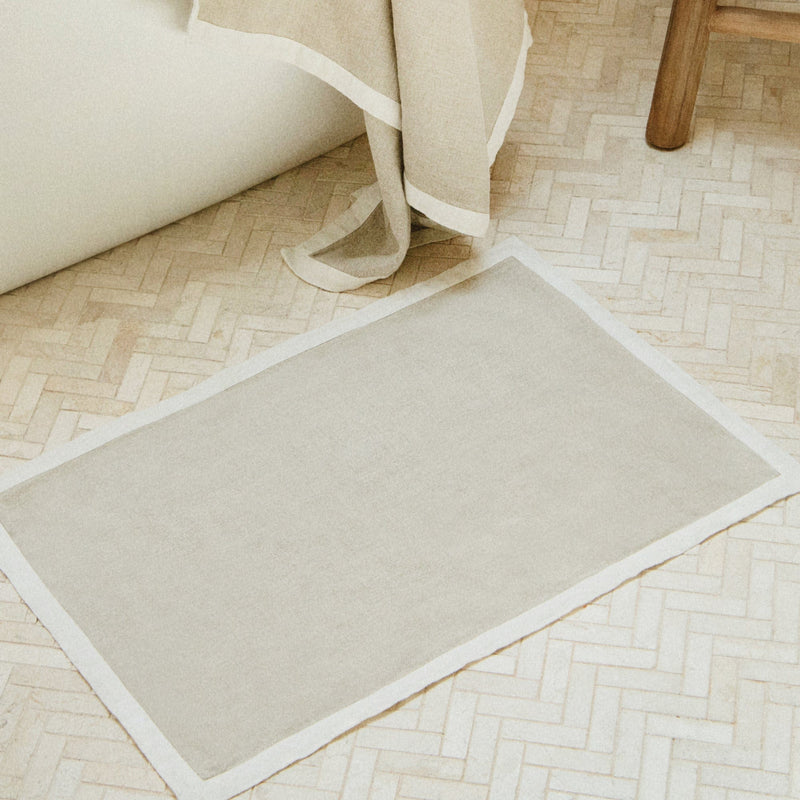 Bordered Linen Bath Mat