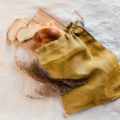 Rough Linen Square Orkney Linen Bread Bag Ochre