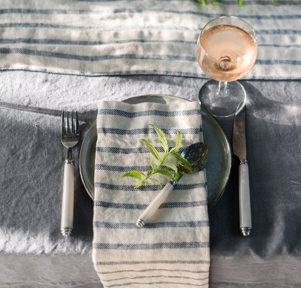 Teal French Stripe Napkins, Set of 6