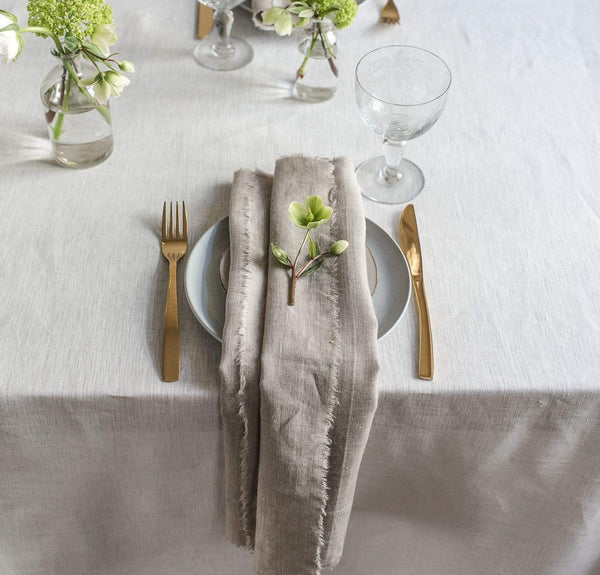 Best Linen Cocktail Napkins Set | by Rough Linen Light Grey / 6 Square